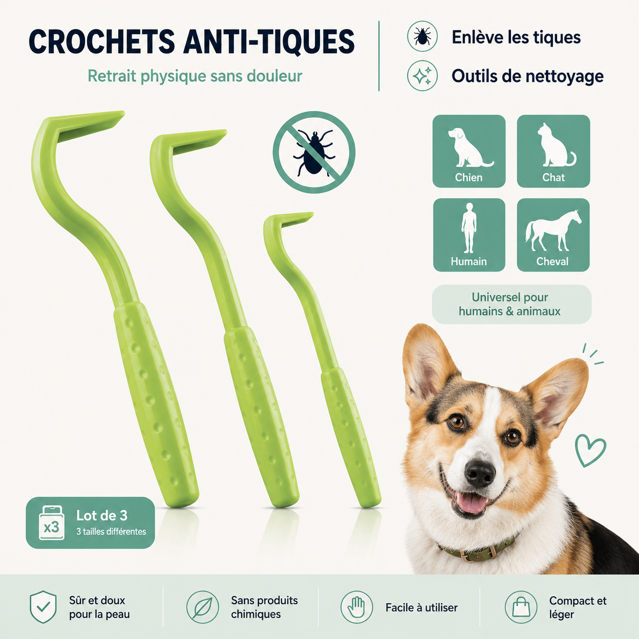 Crochet Anti-Tiques & Puces pour Chien et Chat