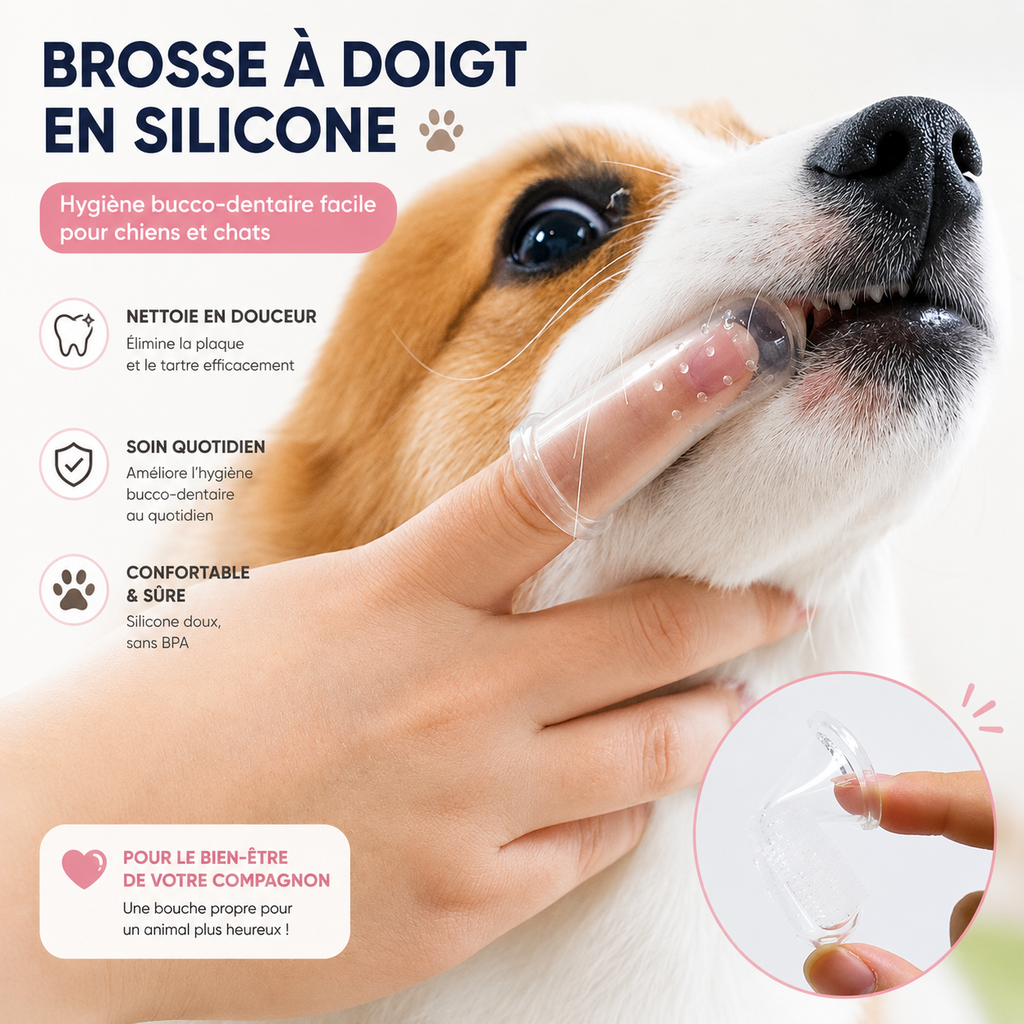 Brosse à Dents Doigt en Silicone pour Chien et Chat — Haleine Fraîche & Dents Saines
