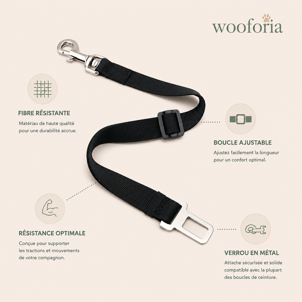 Ceinture de Sécurité Voiture pour Chien et Chat — Ajustable & Résistante