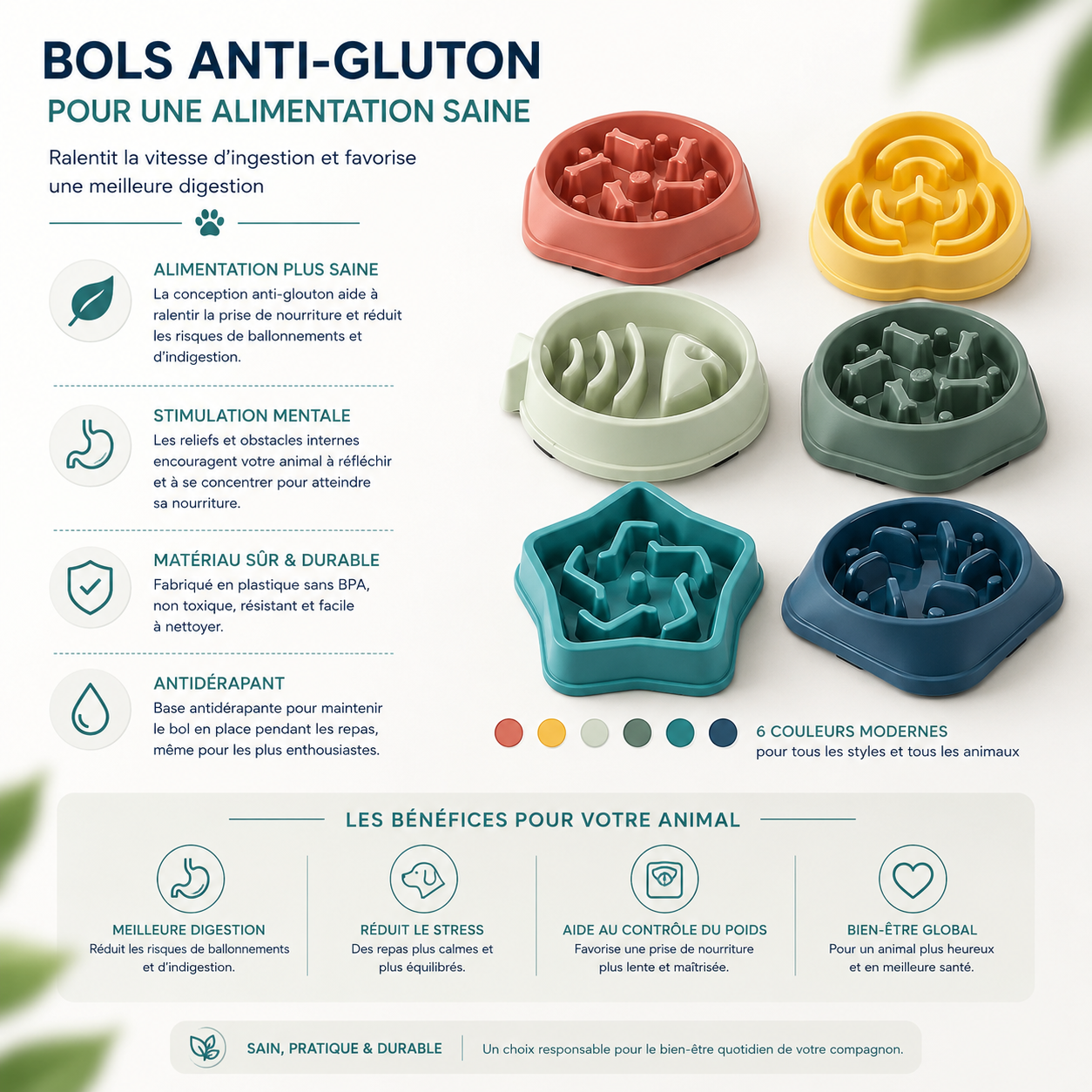 Gamelle Anti-Glouton pour Chien et Chat — Labyrinthe Antidérapant