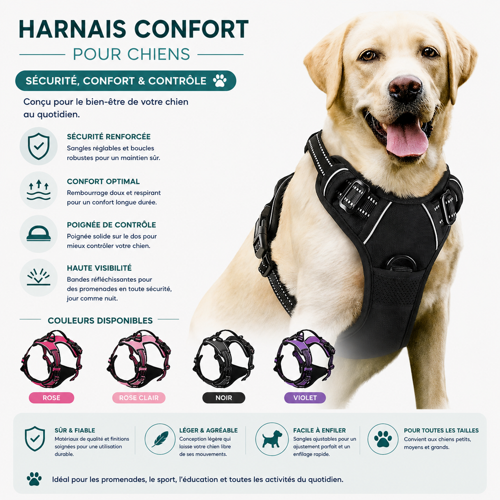 Harnais Anti-Traction pour Chien — Réfléchissant & Ajustable