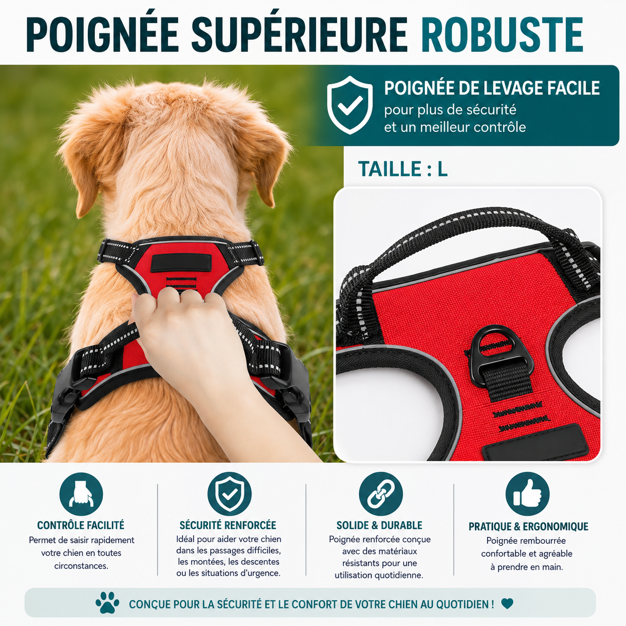 Harnais Anti-Traction pour Chien — Réfléchissant & Ajustable