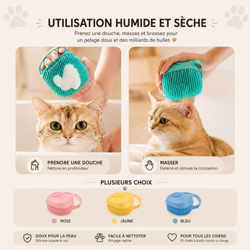 Brosse de Bain en Silicone pour Chien et Chat — Massage & Shampooing