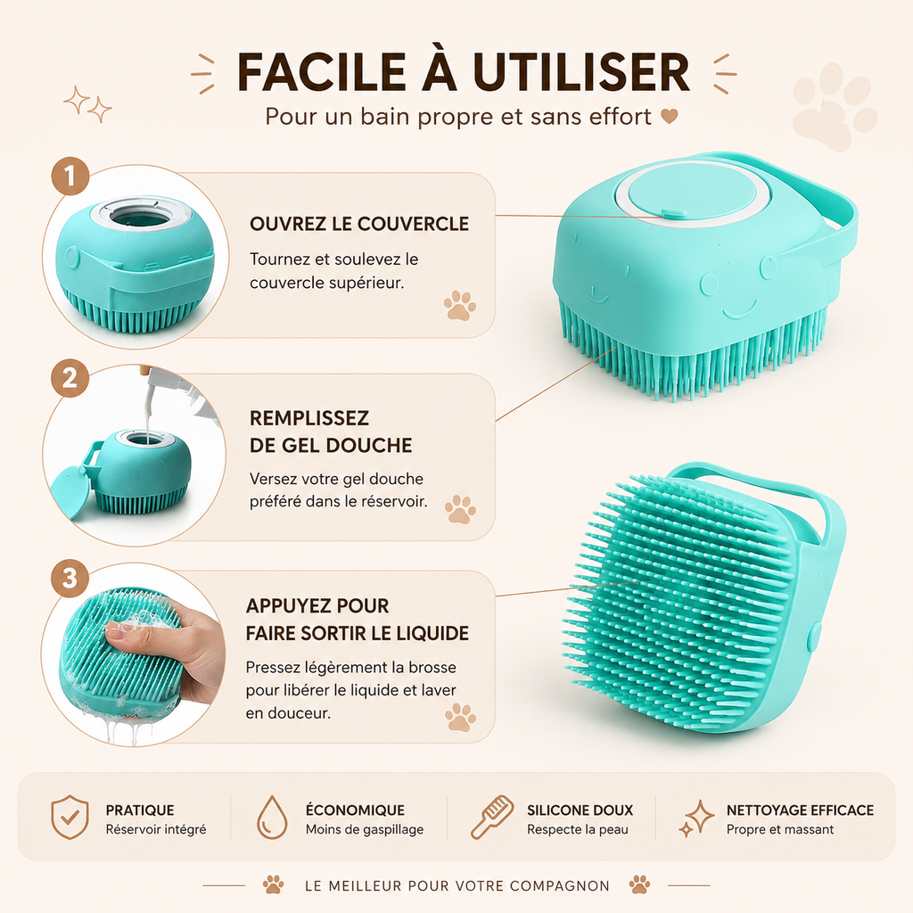 Brosse de Bain en Silicone pour Chien et Chat — Massage & Shampooing