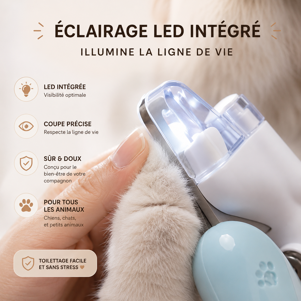 Coupe-Ongles pour Chien et Chat avec Lumière LED — Sécurité & Précision