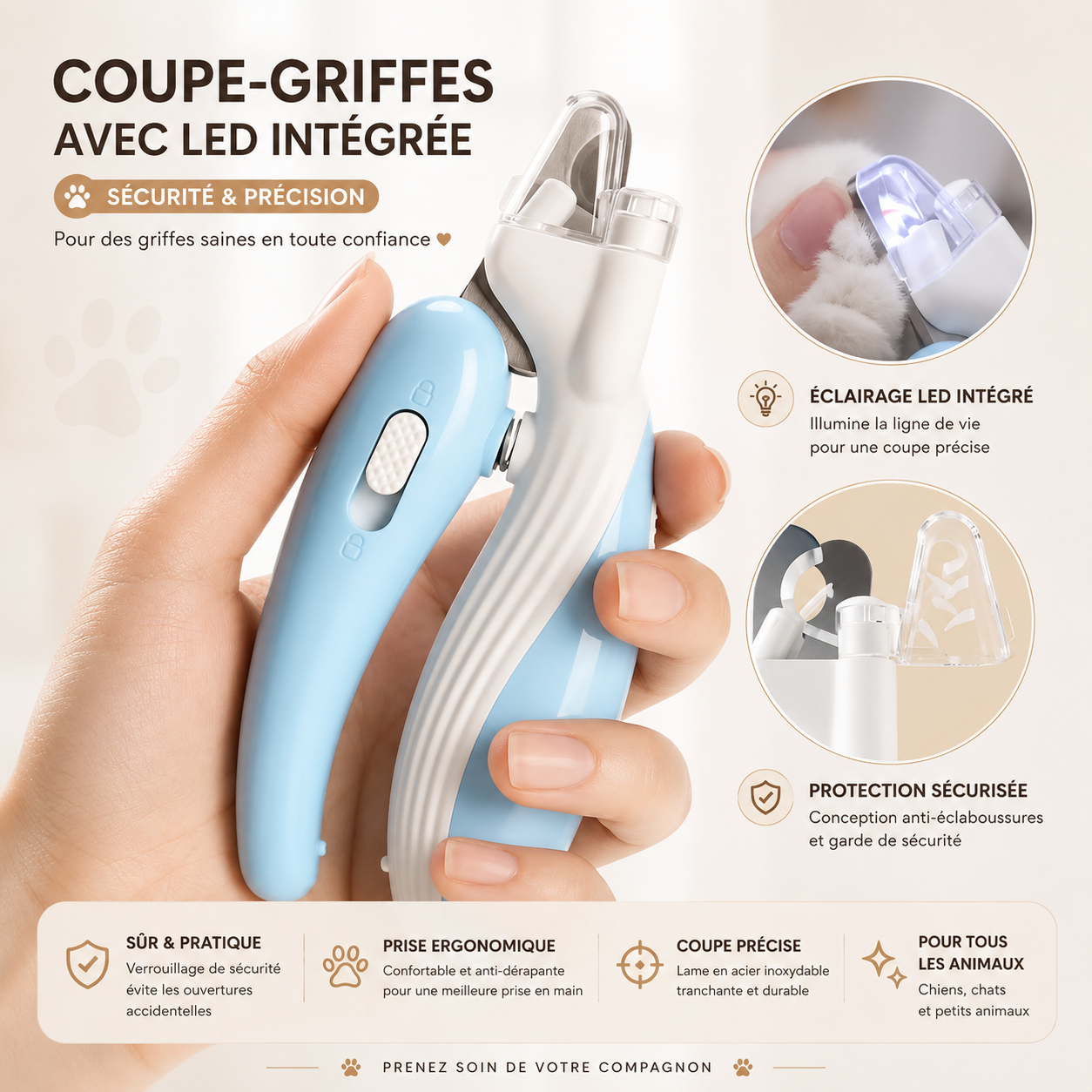 Coupe-Ongles pour Chien et Chat avec Lumière LED — Sécurité & Précision