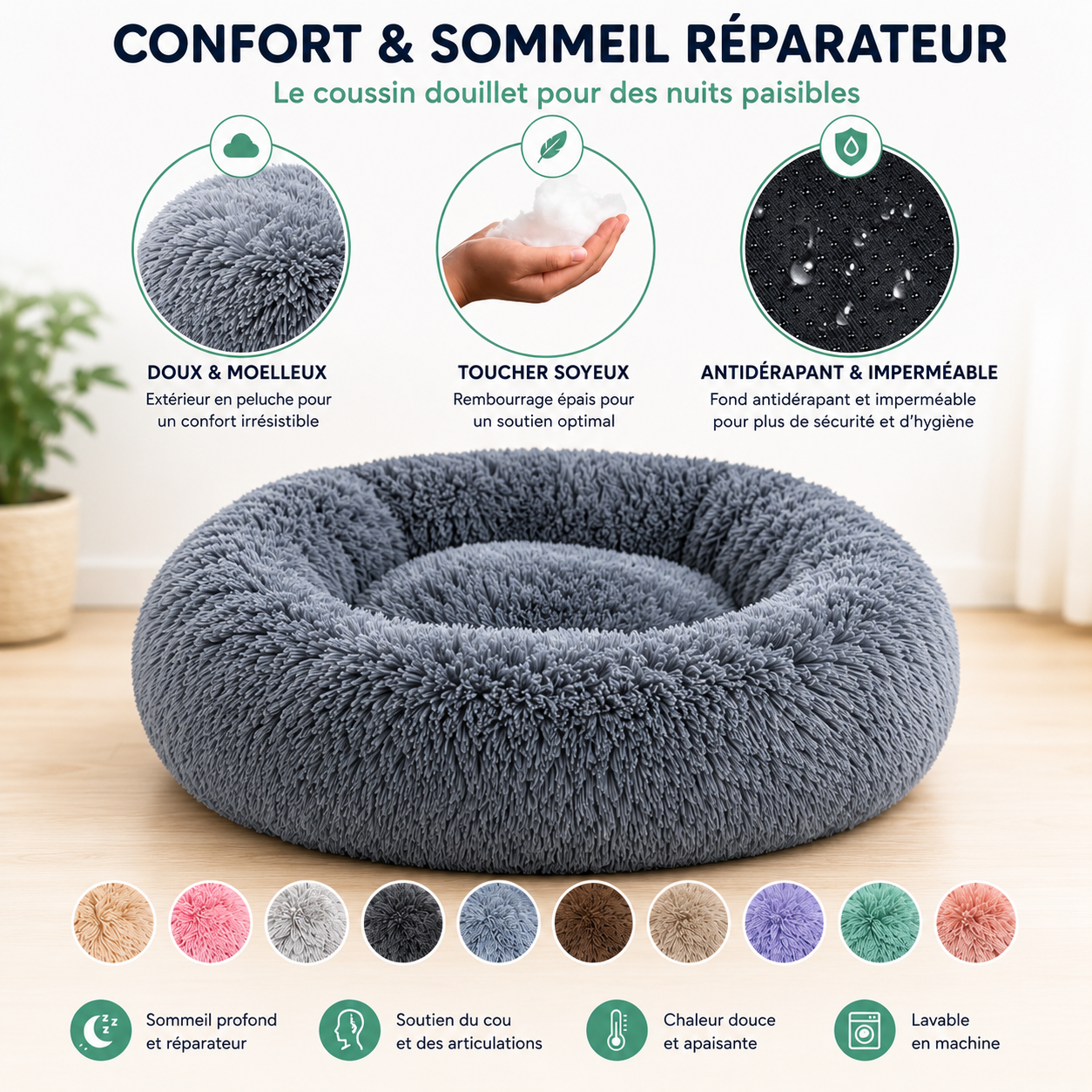 Corbeille Ronde Ultra-Douce pour Chien et Chat — Chaleur & Confort (40 à 90 cm)
