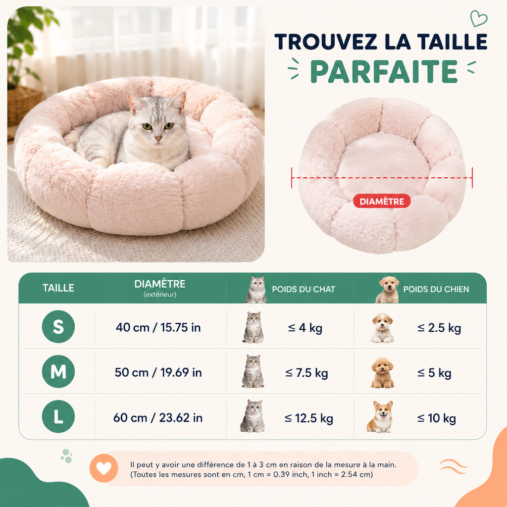 Corbeille Ronde Ultra-Douce pour Chien et Chat — Chaleur & Confort (40 à 90 cm)