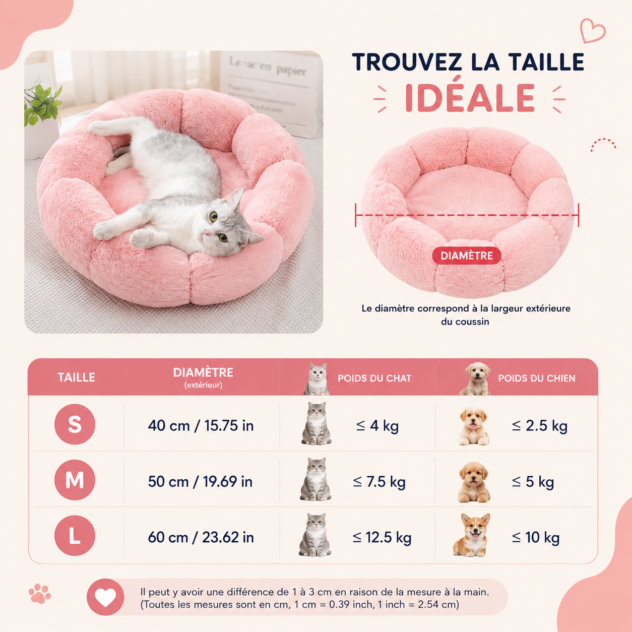 Corbeille Ronde Ultra-Douce pour Chien et Chat — Chaleur & Confort (40 à 90 cm)