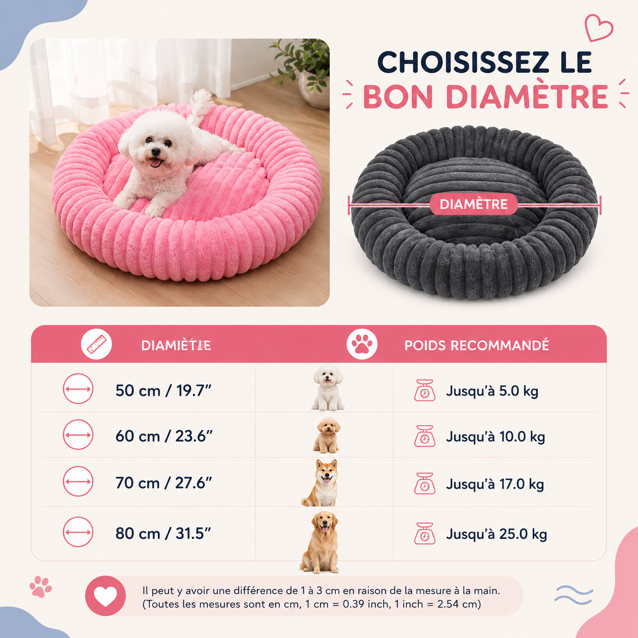 Corbeille Ronde Ultra-Douce pour Chien et Chat — Chaleur & Confort (40 à 90 cm)