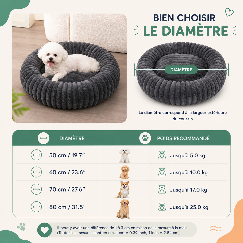 Corbeille Ronde Ultra-Douce pour Chien et Chat — Chaleur & Confort (40 à 90 cm)
