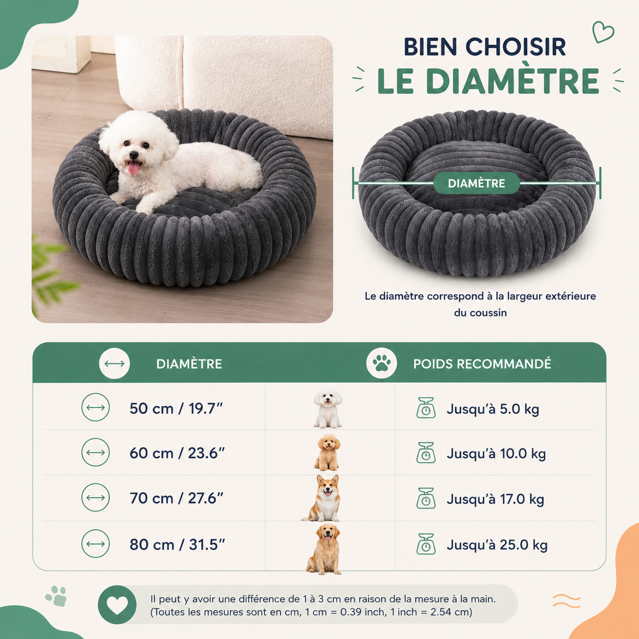 Corbeille Ronde Ultra-Douce pour Chien et Chat — Chaleur & Confort (40 à 90 cm)