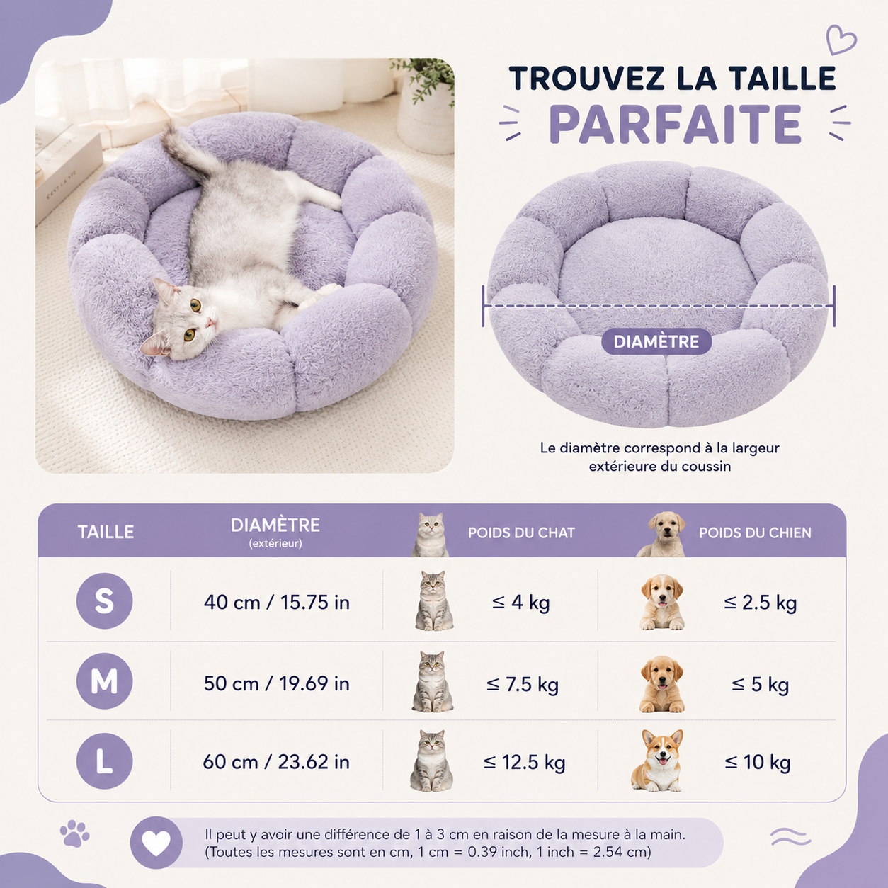 Corbeille Ronde Ultra-Douce pour Chien et Chat — Chaleur & Confort (40 à 90 cm)