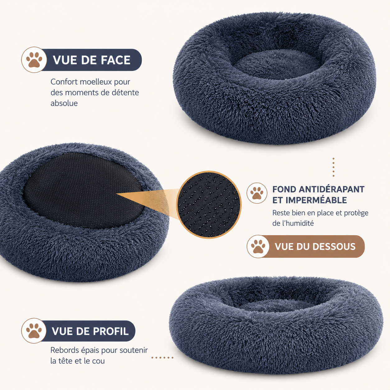 Corbeille Ronde Ultra-Douce pour Chien et Chat — Chaleur & Confort (40 à 90 cm)