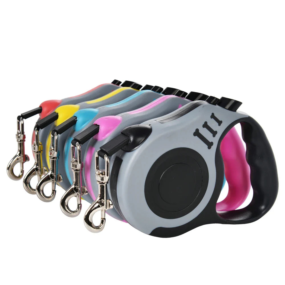 Laisse Rétractable pour Chien et Chat — 3 m ou 5 m, Nylon Résistant