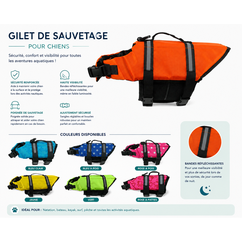 Gilet de Sauvetage pour Chien — Réfléchissant & Ajustable